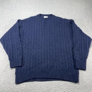 Sunday Best Sweater Womens Small Blue Cable Knit Merino Wool Blend Crewneck